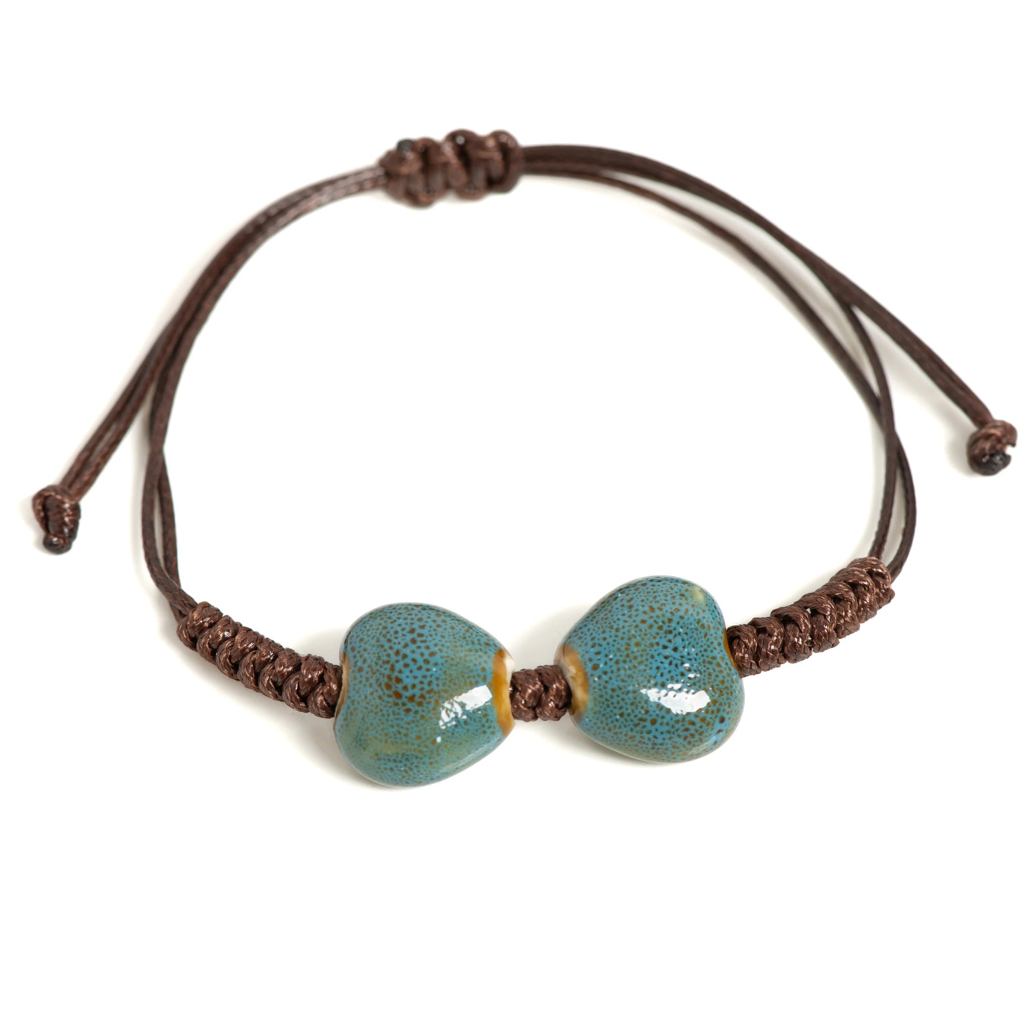 Handmade Blue Heart Ceramic Bracelet Adjustable Woven Cord Unique Handmade Jewelry for Women Men 1 Piece S001159