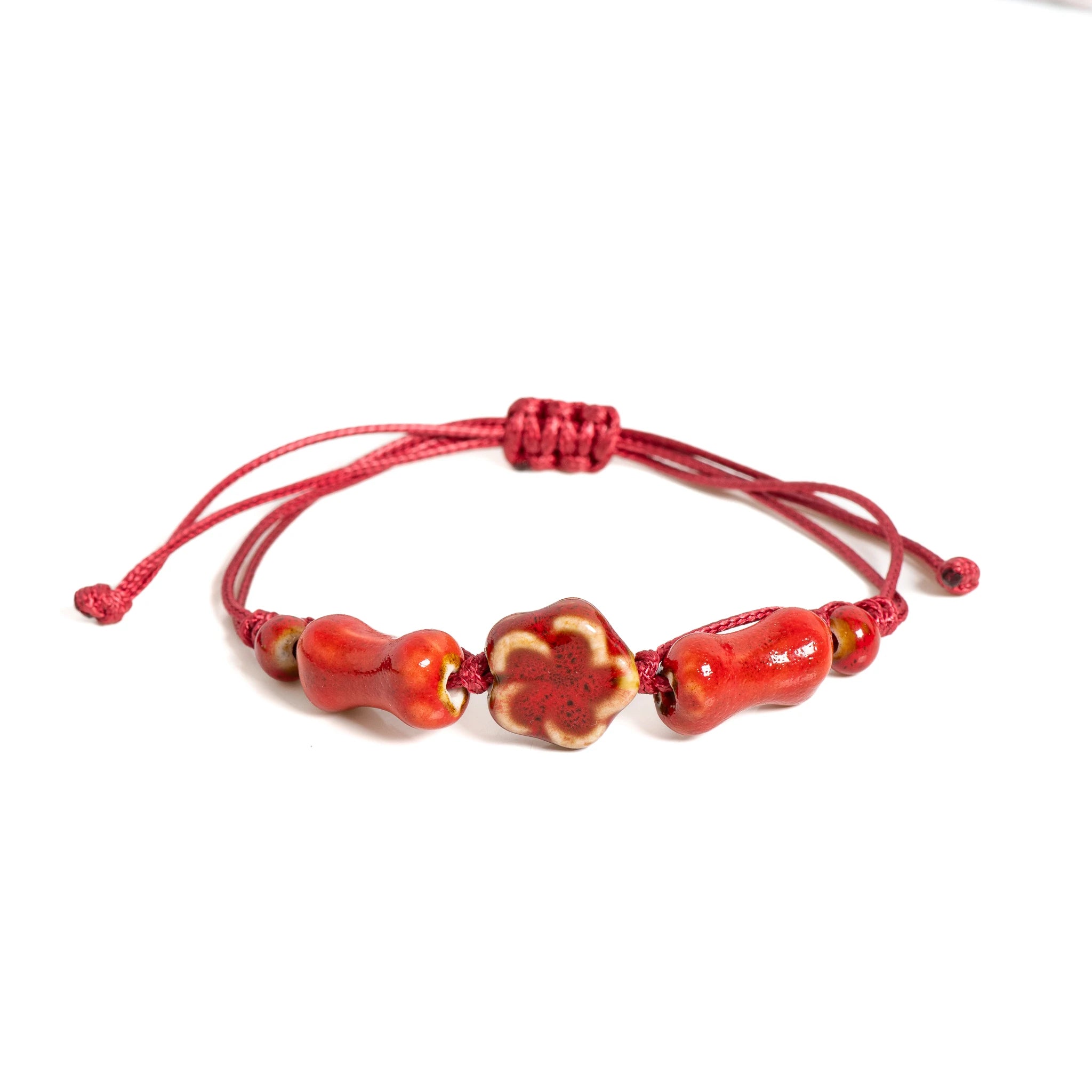 Handmade Red Thread Bone Ceramic Bracelet Adjustable Handwoven Boho Vintage Jewelry for Women & Men - S02-004