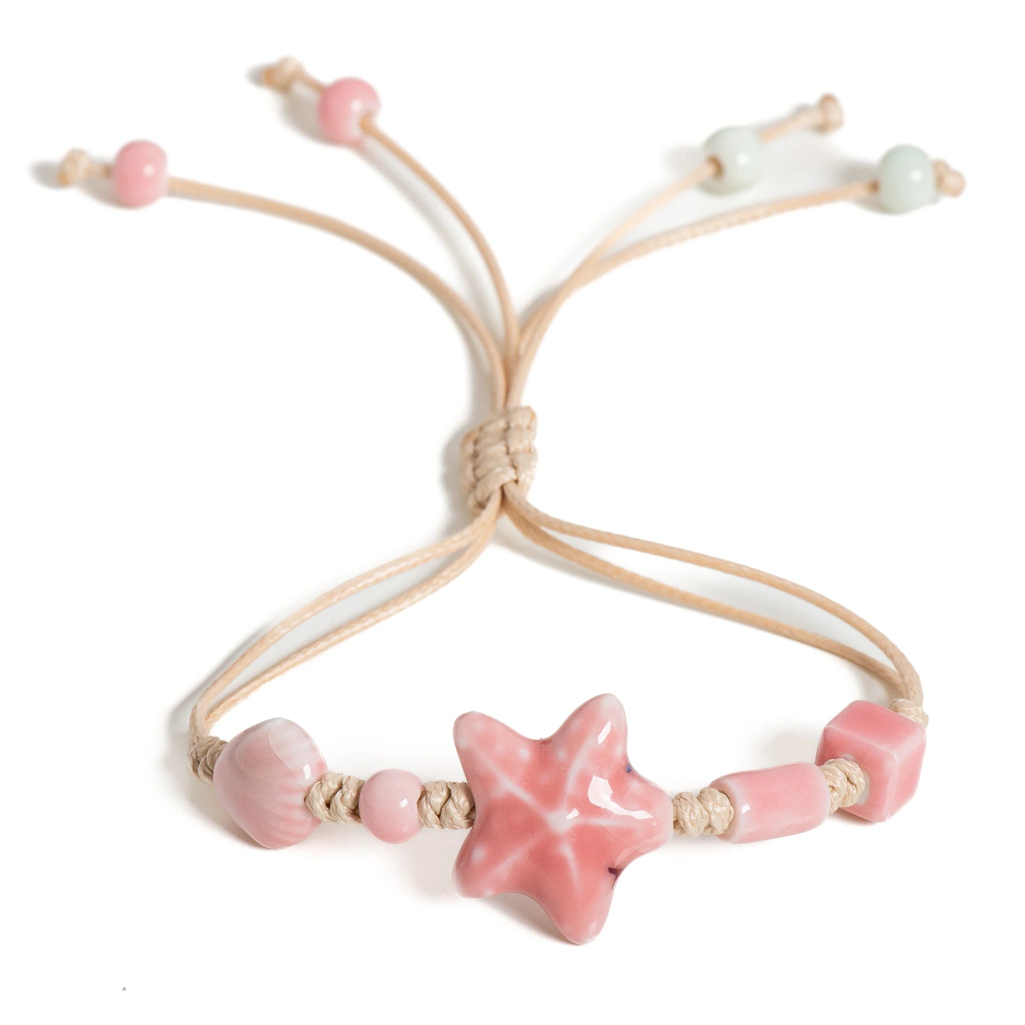 Handmade Pink Starfish Ceramic Bracelet Boho Adjustable Beach Jewelry  pulsera mujer  gifts  браслет из бисера – S02-014