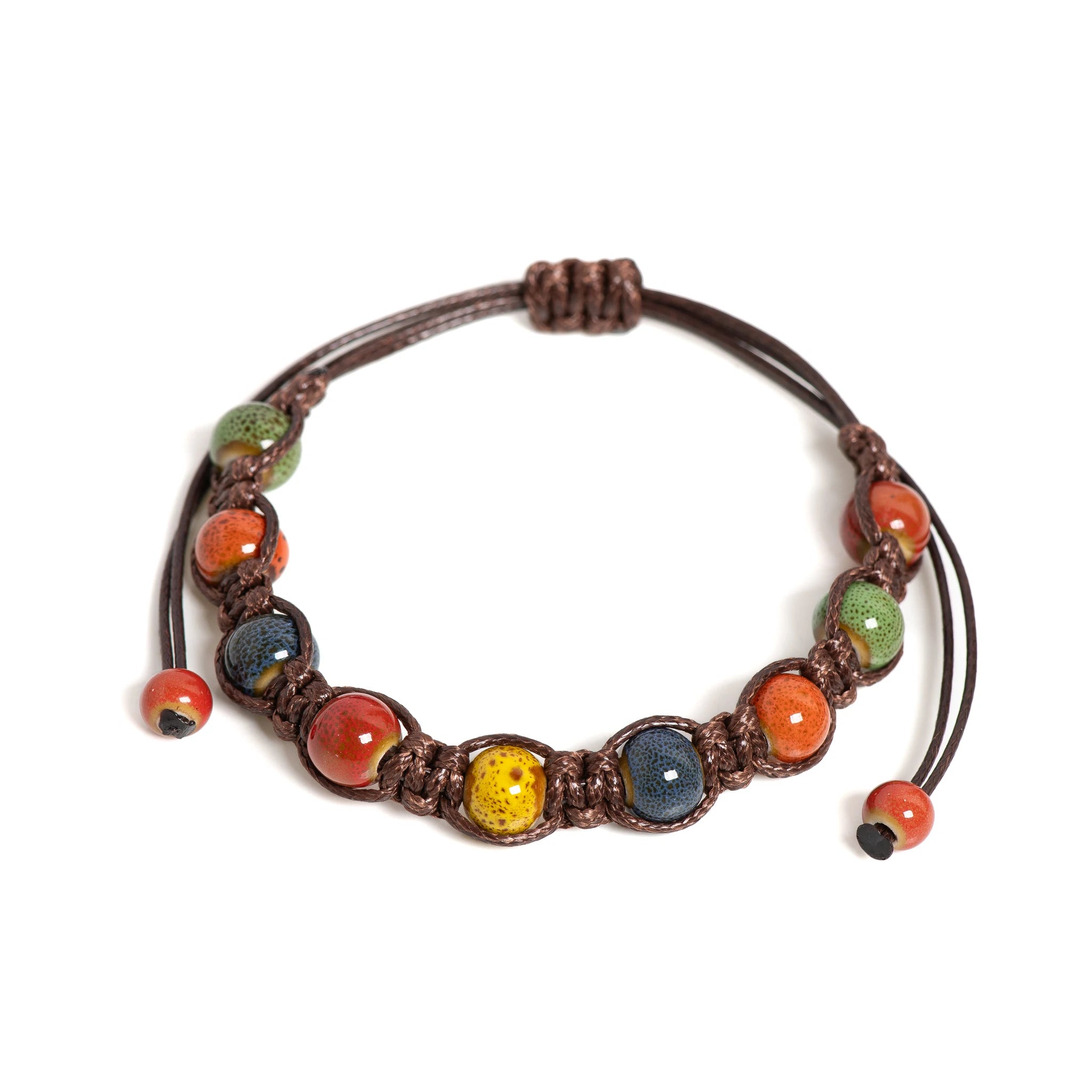 Handmade Colorful Ceramic Bracelet Coffee Cord Adjustable Bohemian Artistic Jewelry 1151